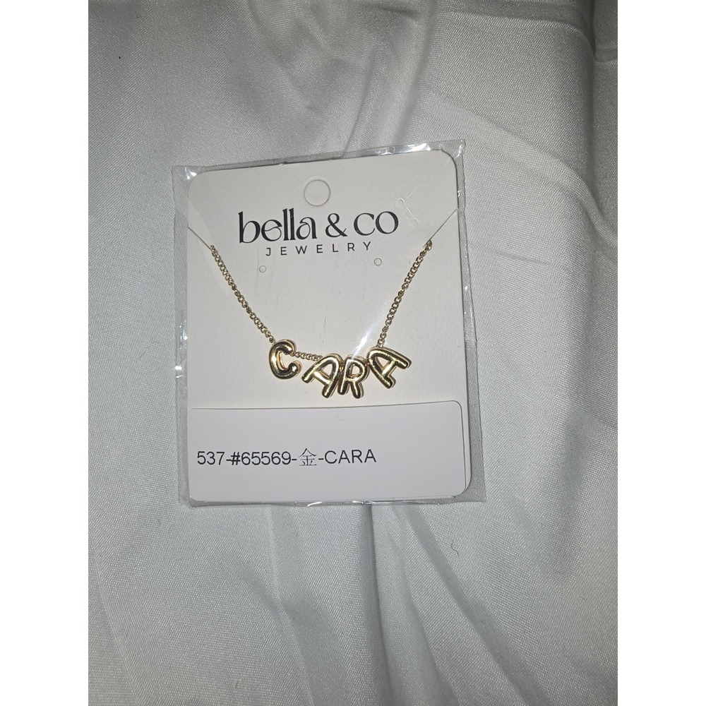"CARA"   Bubble Letter Name Necklace Gold Plated NWT Brand BELLA &CO